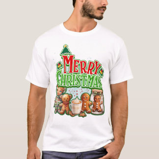 Camiseta Green Merry Christmas Gingerbreds y Child With