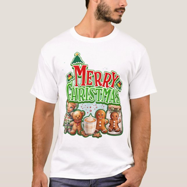 Camiseta Green Merry Christmas Gingerbreds y Child With (Anverso)