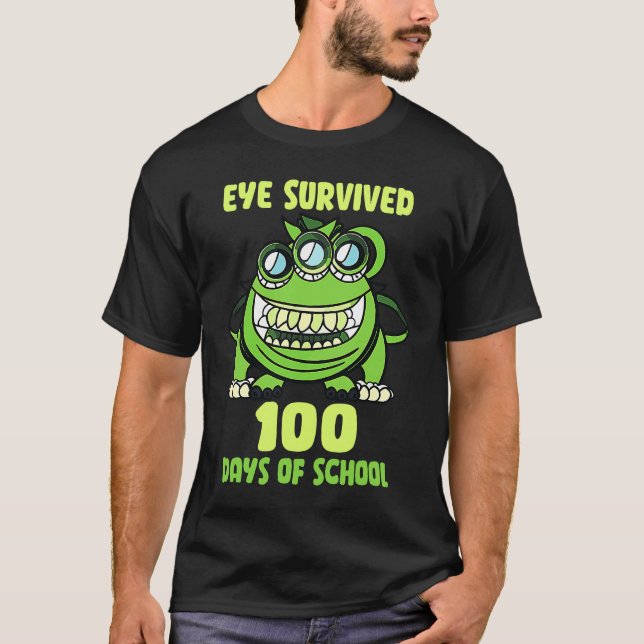Camiseta Green  Monster Eye Survived 100 Days Of School Par (Anverso)