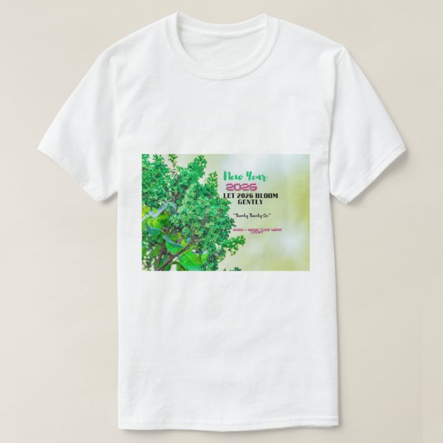 Camiseta Green Nature Leaves Happy New Year 2026  (Diseño del anverso)