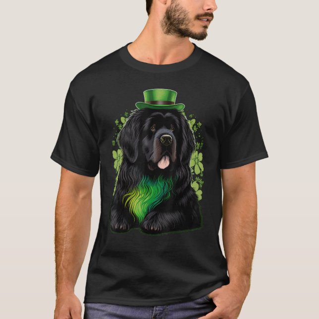Camiseta Green Newfie Dog shamrock St Patricks Day Newfound (Anverso)