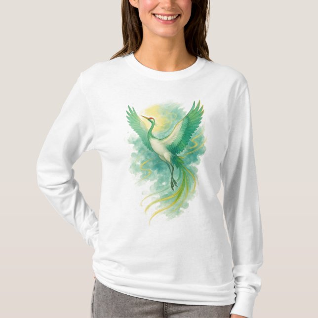 Camiseta 【Green Phoenix Bird Long Sleeve T-Shirt】 (Anverso)