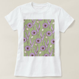 Camiseta Green Purple Retro Y2K Funky Hippie Flower Pattern