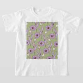Camiseta Green Purple Retro Y2K Funky Hippie Flower Pattern
