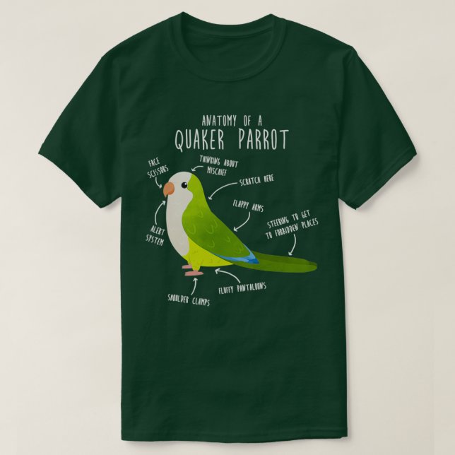 Camiseta Green Quaker Parrot Anatomy Bird (Diseño del anverso)