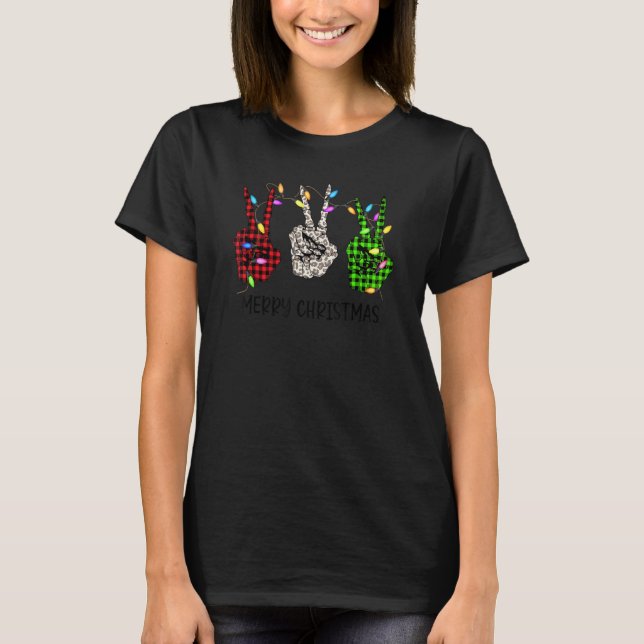 Camiseta Green Red Plaid Leopard Skeleton Lights Christmas  (Anverso)