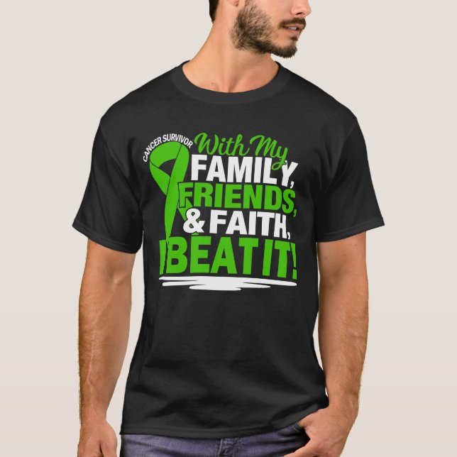 Camiseta Green Ribbon Cancer Survivor Friends Family Faith (Anverso)