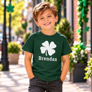 Camiseta Green Shamrock Custom Name Kids St Patricks Day
