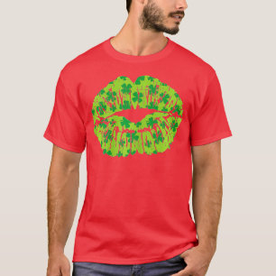 Camiseta Green Shamrock Lips Kiss St Patricks Day Irish Wom