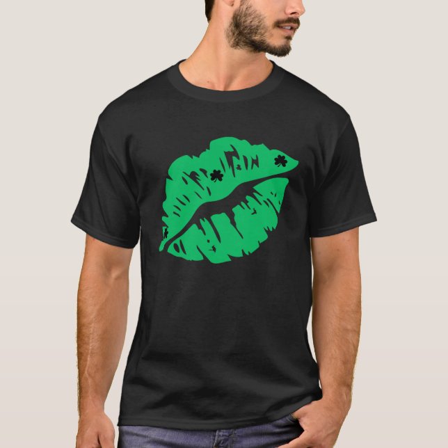 Camiseta Green Shamrock Lips Kiss St Patricks Day Irish Wom (Anverso)