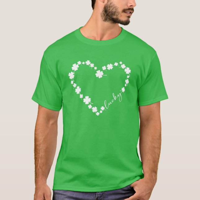 Camiseta Green Shamrock Lucky Heart Clover St Patricks Day (Anverso)