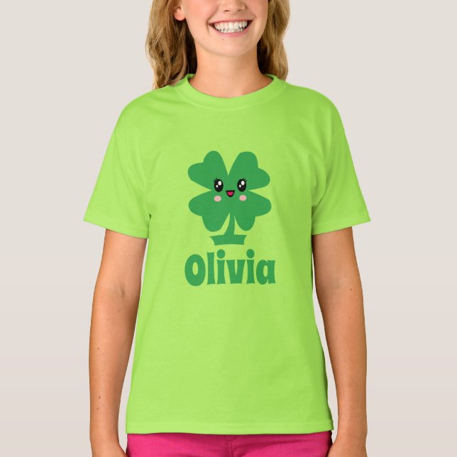 Camiseta Green Shamrock Nombre personalizado T-Shirt (Anverso)