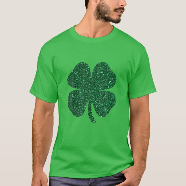 Camiseta Green Shamrock Purpurina Clover Leaf Patricks Day  (Anverso)