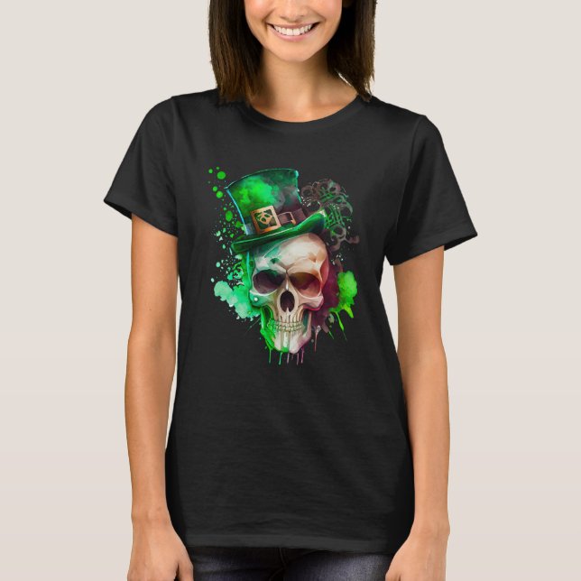 Camiseta Green Shamrock Skull Irish Ireland St Patricks Day (Anverso)