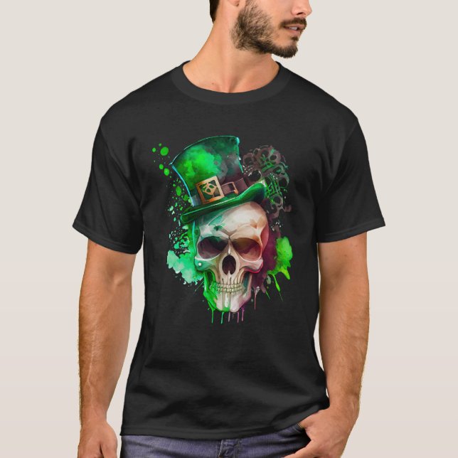 Camiseta Green Shamrock Skull Irish St Patricks Day (Anverso)