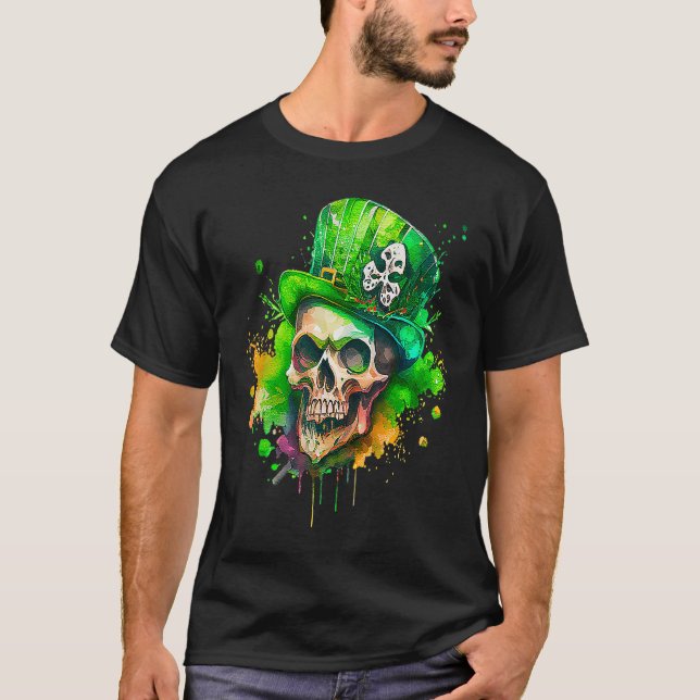 Camiseta Green Shamrock Skull Irish St Patricks Day (Anverso)