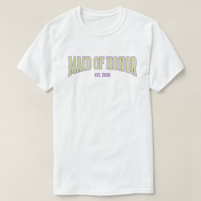 Camiseta Green + Tan Stripe Purple MAID OF HONOR  (Diseño del anverso)