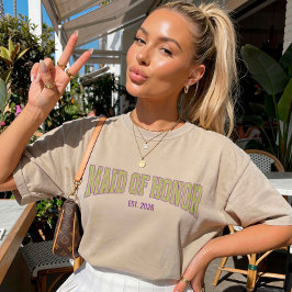 Camiseta Green + Tan Stripe Purple MAID OF HONOR 