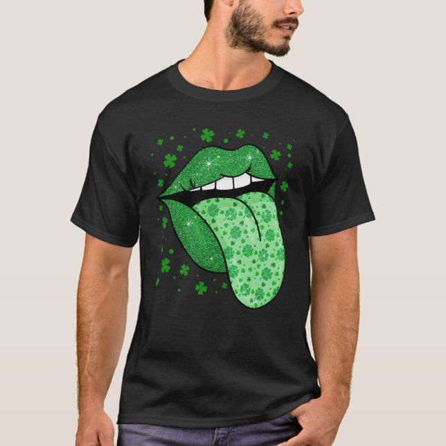 Camiseta Green Tongue & Lips Shamrock St Patrick's Day Girl (Anverso)