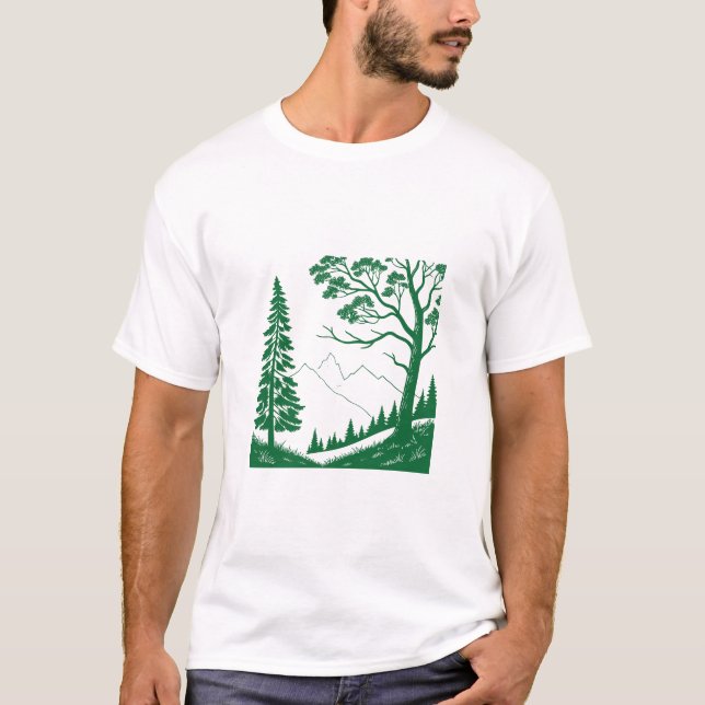 Camiseta Green Tree Mountain Forest Nature Lover T-Shirt (Anverso)
