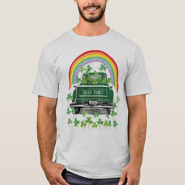 Camiseta Green Vintage Truck Shamrock Rainbow Name (Anverso)