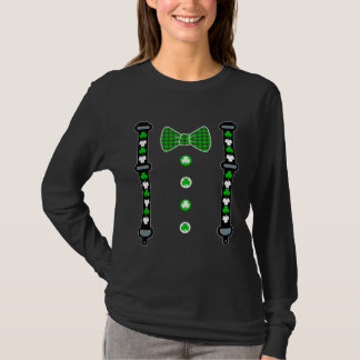 Camiseta Green White Shamrock Bow Tie Suspenders Patricks D