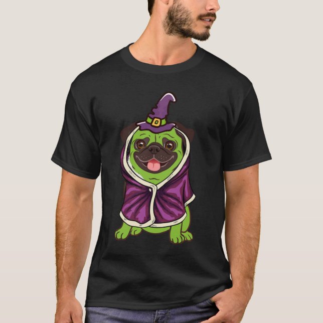 Camiseta Green Witch Pug Cute Dog Halloween Costume Pug o w (Anverso)