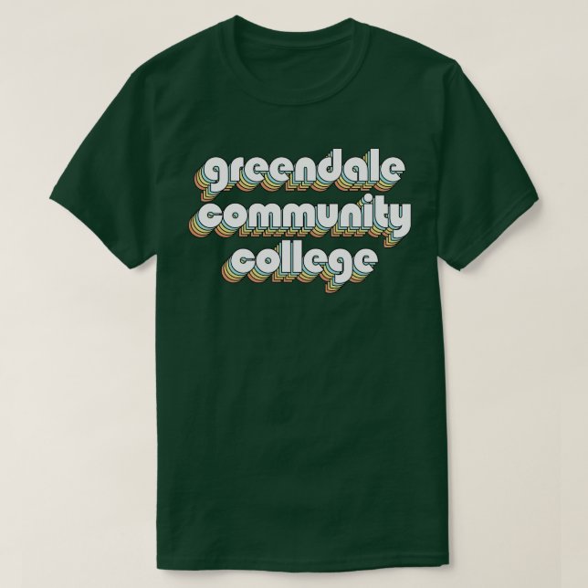 Camiseta Greendale Community College Retro Rainbow Typograp (Diseño del anverso)