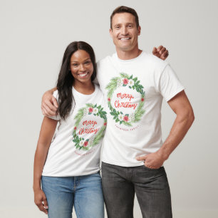 Camiseta Greenery Wreath Merry Christmas