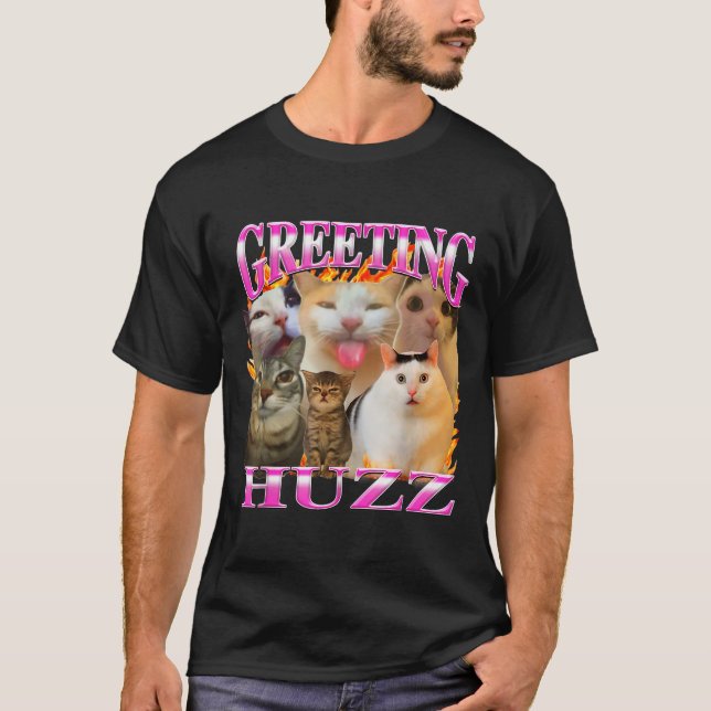 Camiseta Greetings Huzz Funny Cat Meme Bootleg Graphic Men  (Anverso)