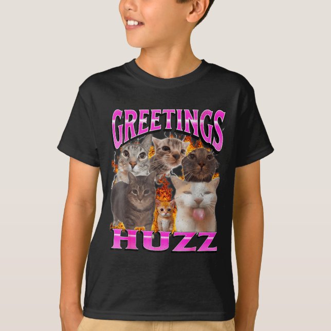 Camiseta Greetings Huzz Funny Cat Meme Bootleg Graphic Men  (Anverso)