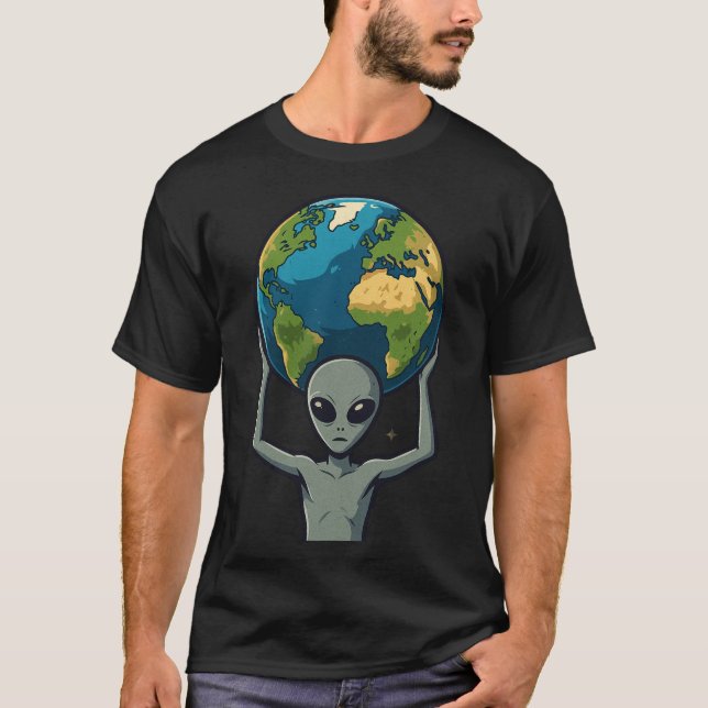 Camiseta Grey Alien Lifting the Earth 🌍👽 (Anverso)
