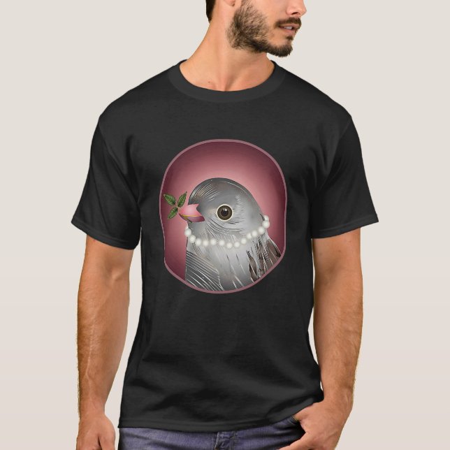 Camiseta Grey bird with pearl necklace and branch in beak (Anverso)