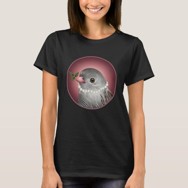 Camiseta Grey bird with pearl necklace and branch in beak (Anverso)