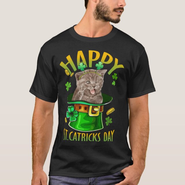 Camiseta Grey Cat Catrick Irish Shamrock Kitten St Patricks (Anverso)