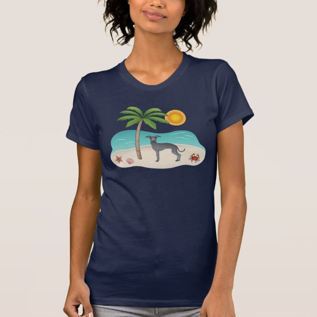 Camiseta Greyhound Azul Italiano En La Playa Tropical De Ve (Anverso)