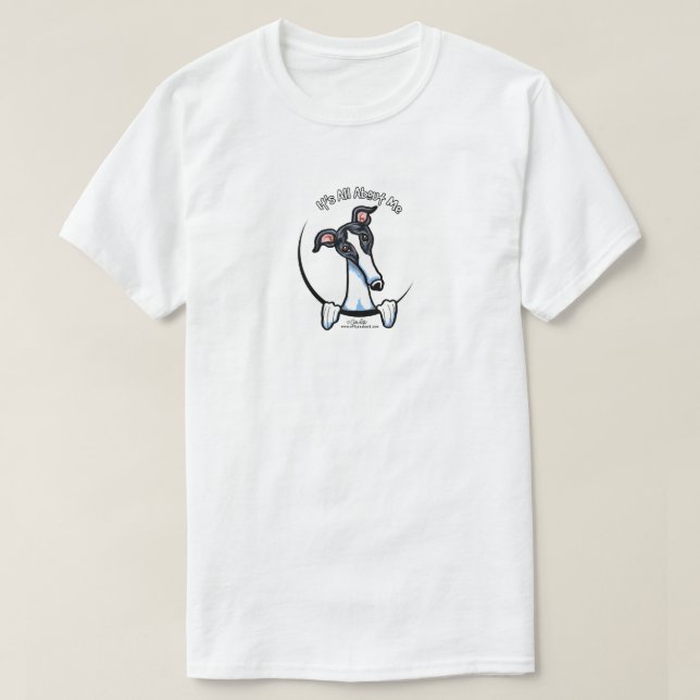 Camiseta Greyhound blanco negro es todo sobre mí (Diseño del anverso)