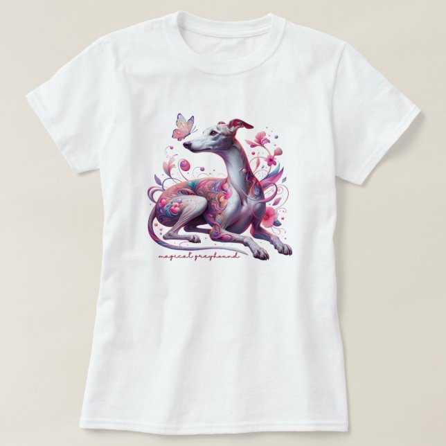 Camiseta Greyhound caprichoso con flores y mariposa (Diseño del anverso)
