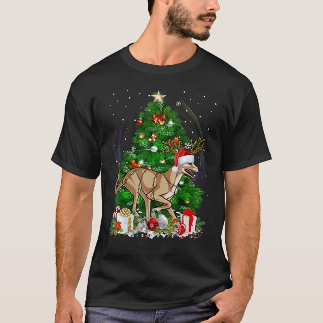 Camiseta Greyhound Christmas Tree Light Pajama Dog Xmas (Anverso)
