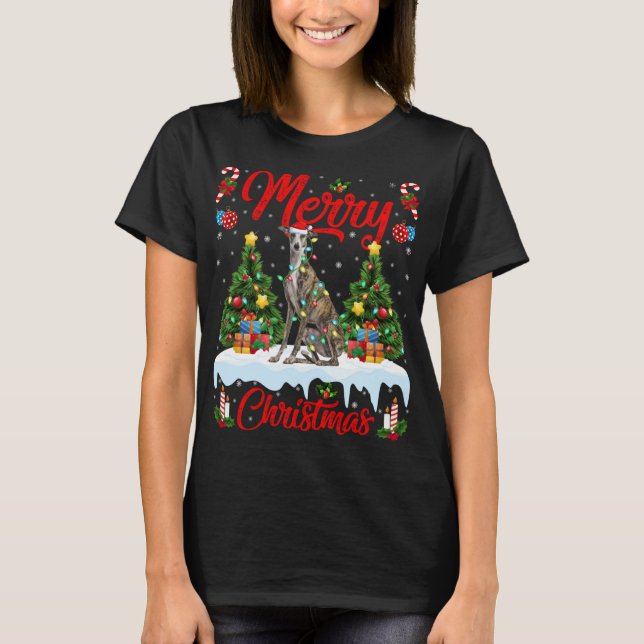 Camiseta Greyhound Dog Luces de Navidad Árbol Santa Greyhou (Anverso)