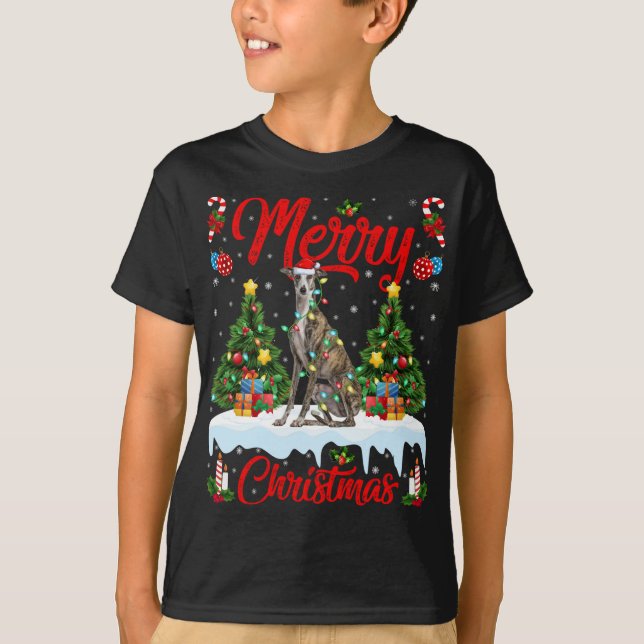 Camiseta Greyhound Dog Luces de Navidad Árbol Santa Greyhou (Anverso)