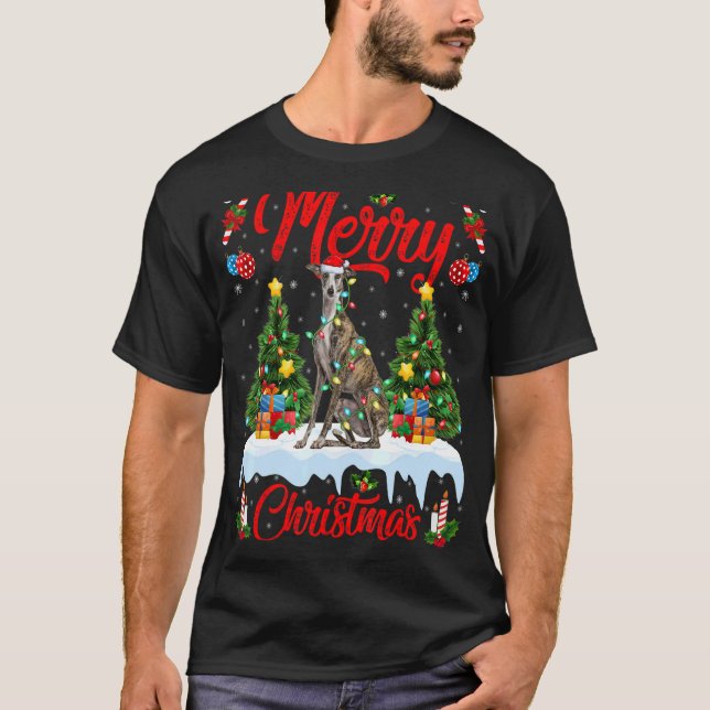 Camiseta Greyhound Dog Luces de Navidad Árbol Santa Greyhou (Anverso)