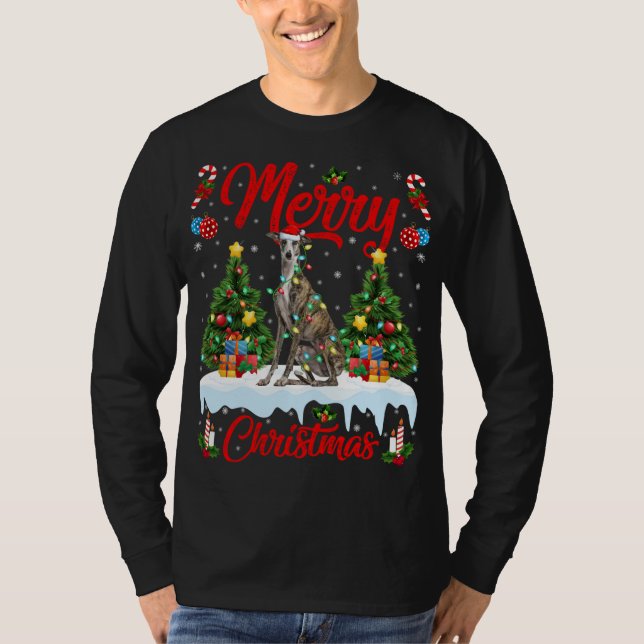 Camiseta Greyhound Dog Luces de Navidad Árbol Santa Greyhou (Anverso)