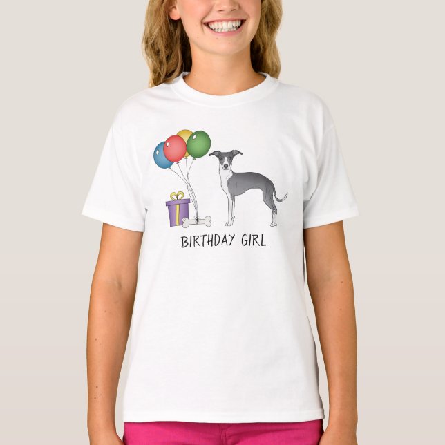 Camiseta Greyhound Italiano Azul Y Blanco - Chica De Cumple (Anverso)