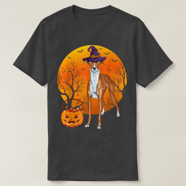 Camiseta Greyhound Moon Halloween Gorra de brujas Greyhound (Diseño del anverso)
