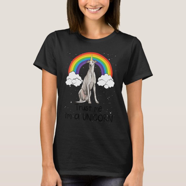 Camiseta Greyhound Rainbow Créanme, soy un perro de unicorn (Anverso)