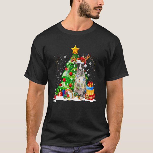 Camiseta Greyhound Reindeer Christmas Lights  Dog Xmas (Anverso)