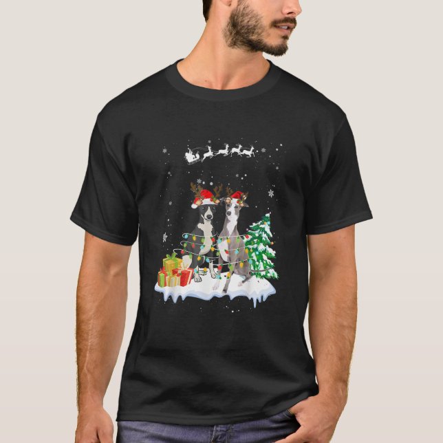 Camiseta Greyhound Santa Christmas Tree Light Pajama Dog Xm (Anverso)