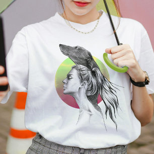 Camiseta Greyhound y la amante del perro retrato de mujer A