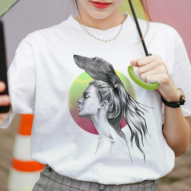 Camiseta Greyhound y la amante del perro retrato de mujer A (Subido por el creador)